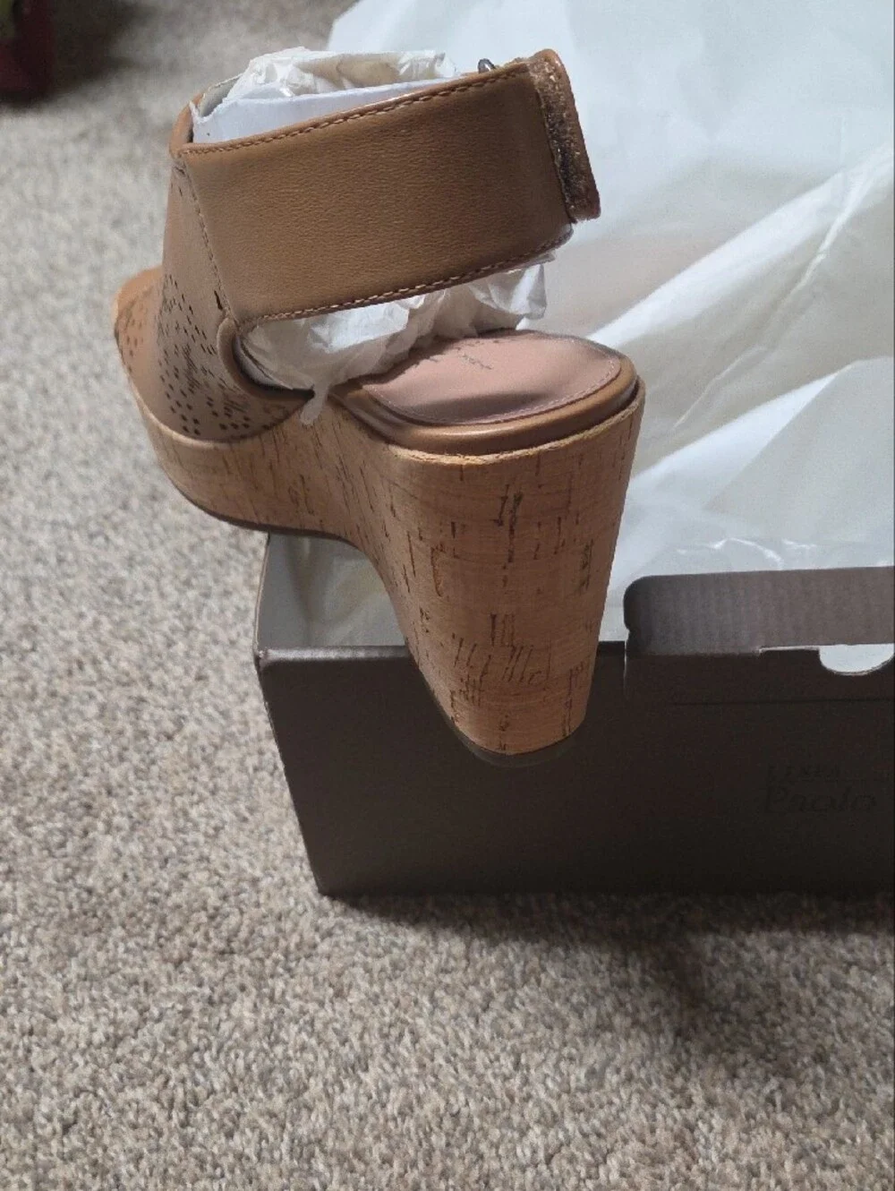 Paolo Tan Laser-Cut Cork Wedge Slingback Sandals
